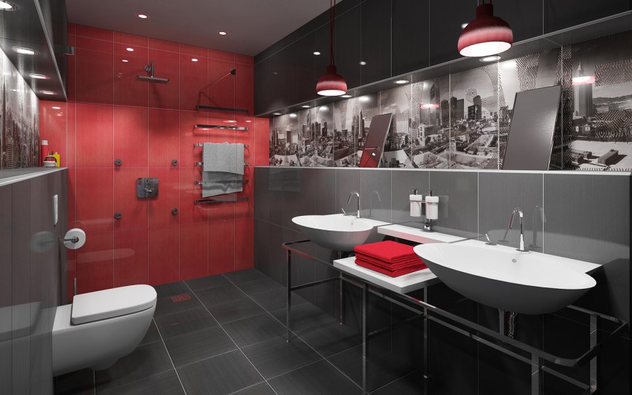 Ванная серая с бордовым