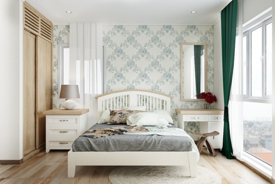Обои в интерьере спальни и их комбинирование фото реальные