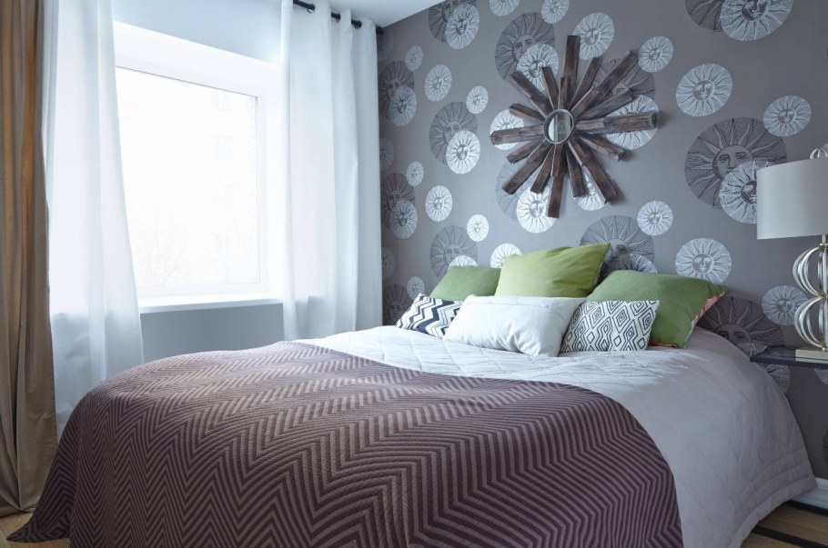 Красивое сочетание обоев в спальне