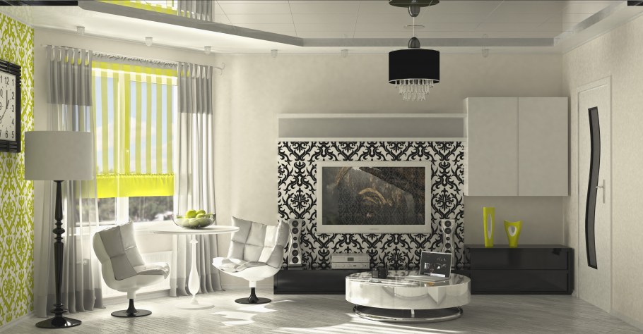 Гостиная в черно цсалатовомвете