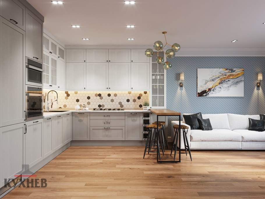 Ламинат в интерьере кухни