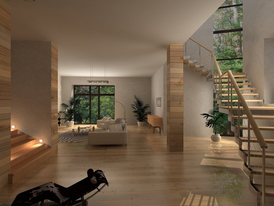 Камин у лестницы