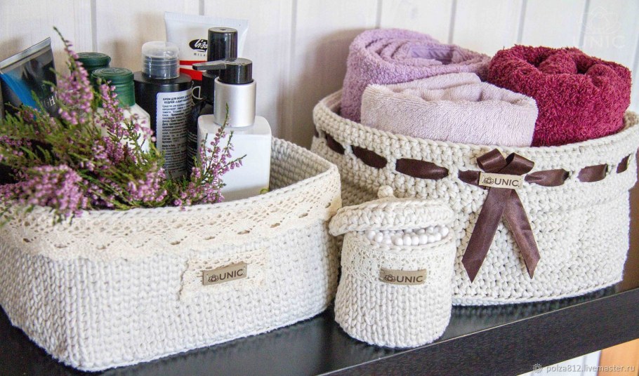 Вязаные корзинки в интерьере