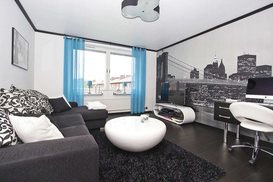 Черно белый интерьер комнаты