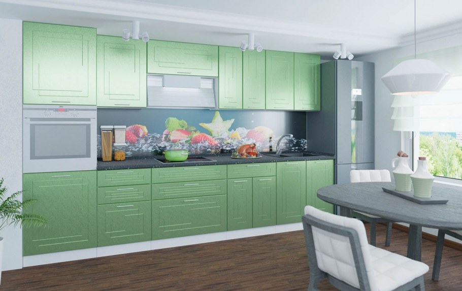 Кухонный гарнитур белый верх фиолетовый низ