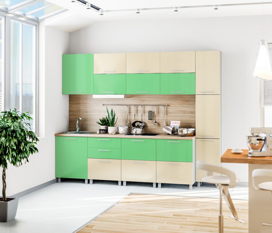 Кухня "София олива" 2,0 (белый металлик/зеленый металлик)