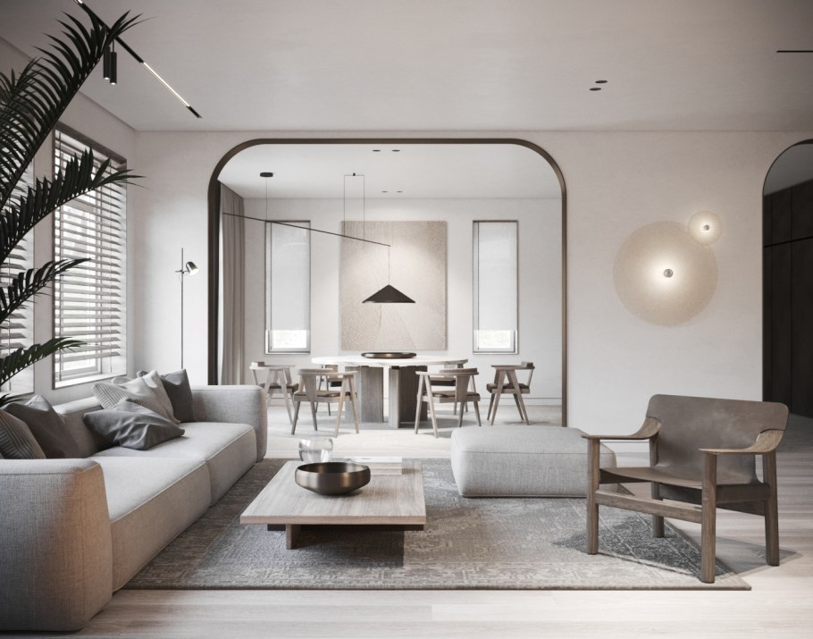 Дизайн зала в серых тонах