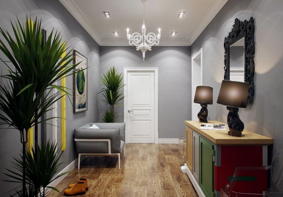 Серые стены в коридоре