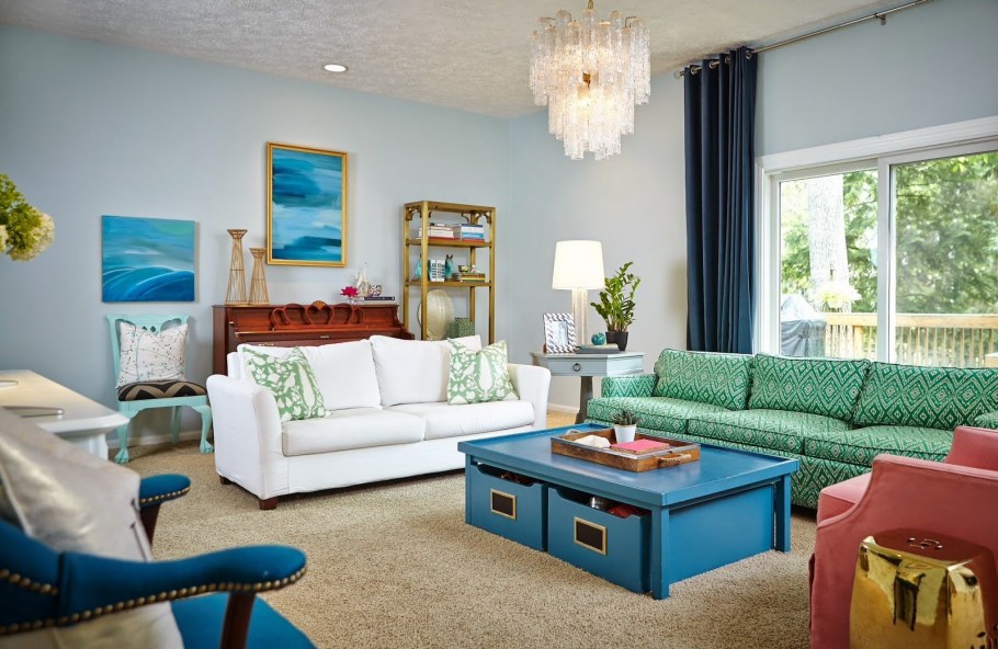 Сочетание голубого и оранжевого в интерьере