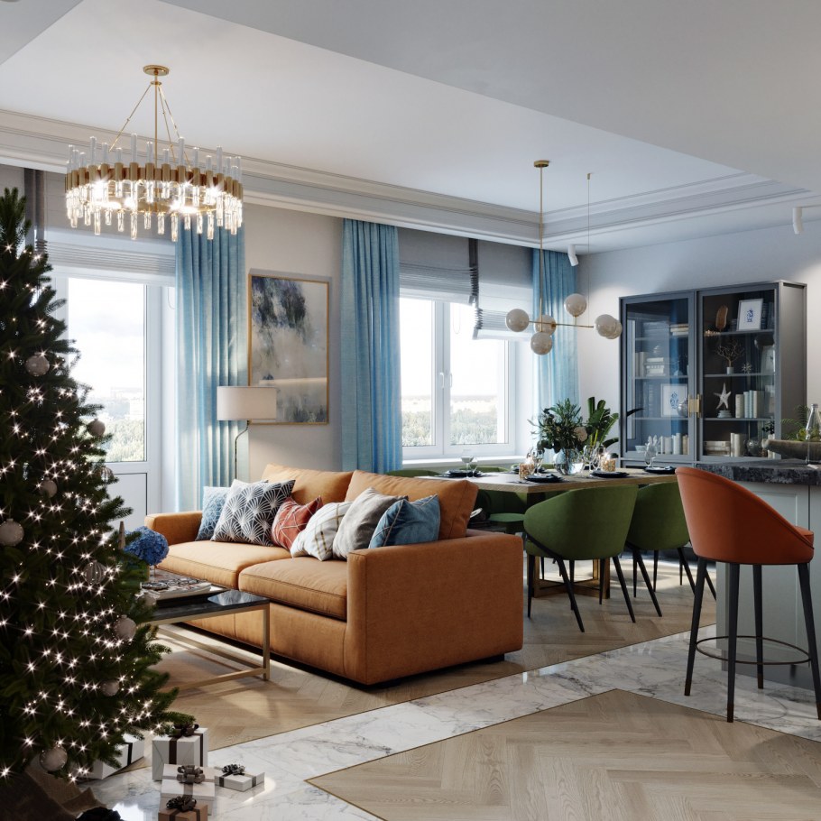 Елка в интерьере квартиры визуализация