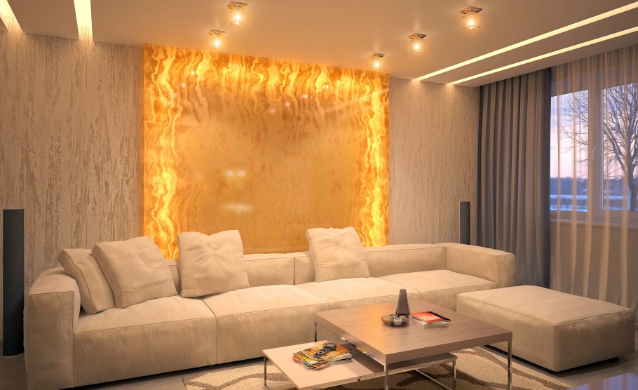 Зал в теплых тонах декоративная штукатурка