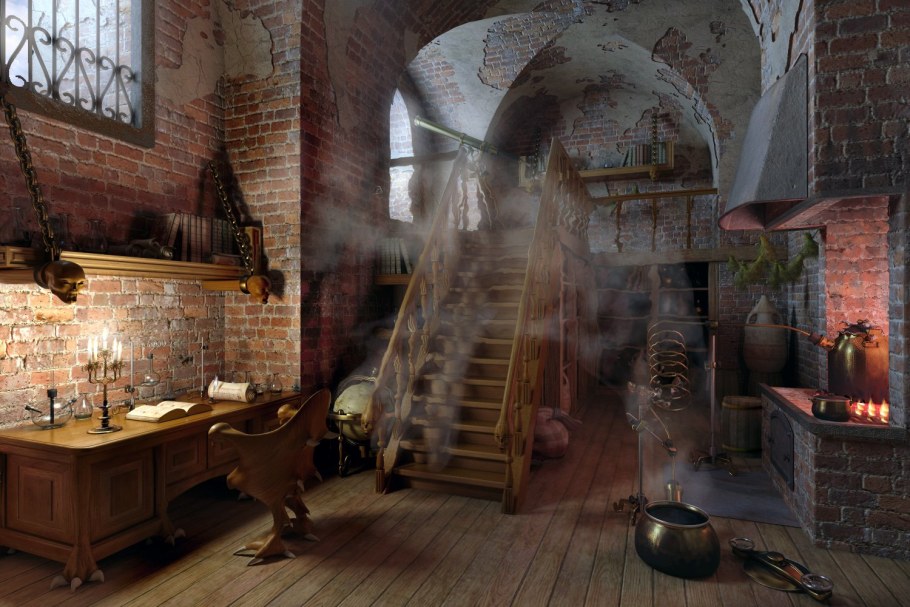 Средневековая лаборатория алхимика арт