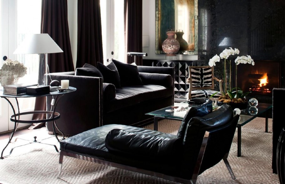 Спальня гостиная с черной мебелью