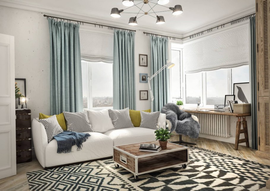 Гостиная с балконом в скандинавском стиле