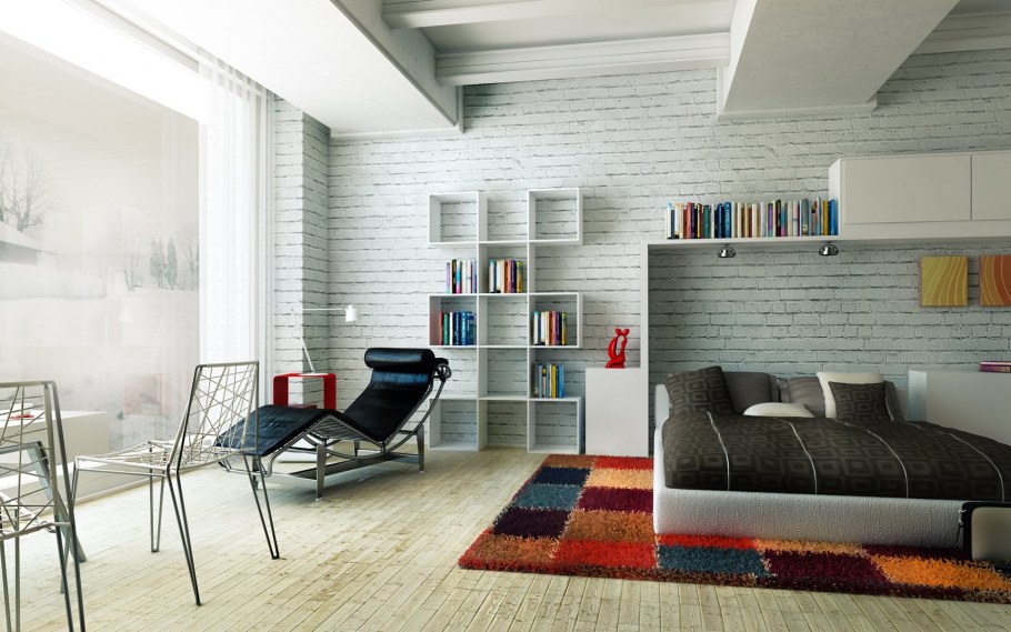 Белая кирпичная стена в интерьере