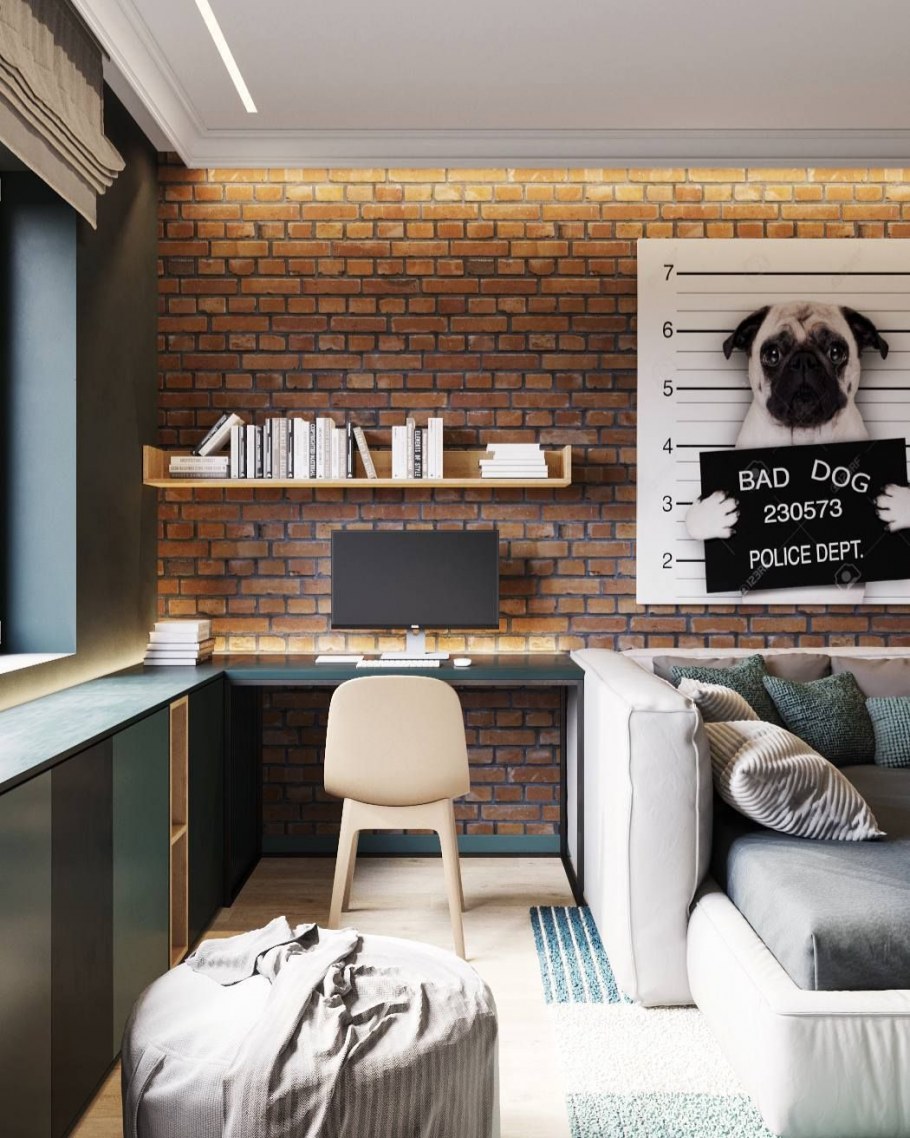 Комната подростка с кирпичной стеной