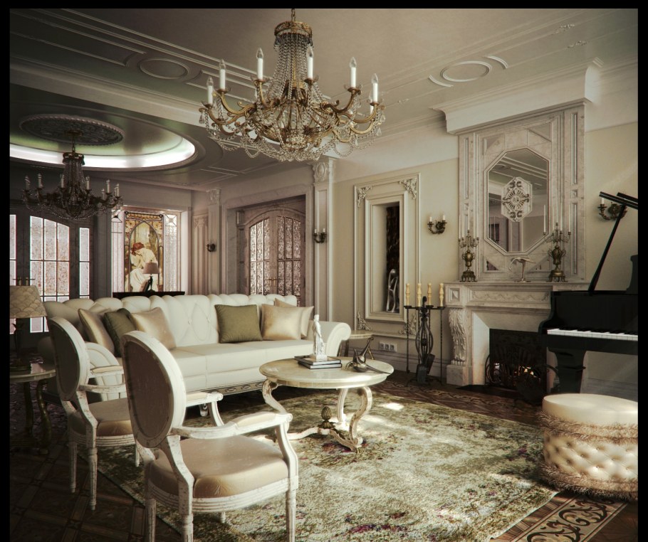 Гостиная с колоннами в классическом стиле