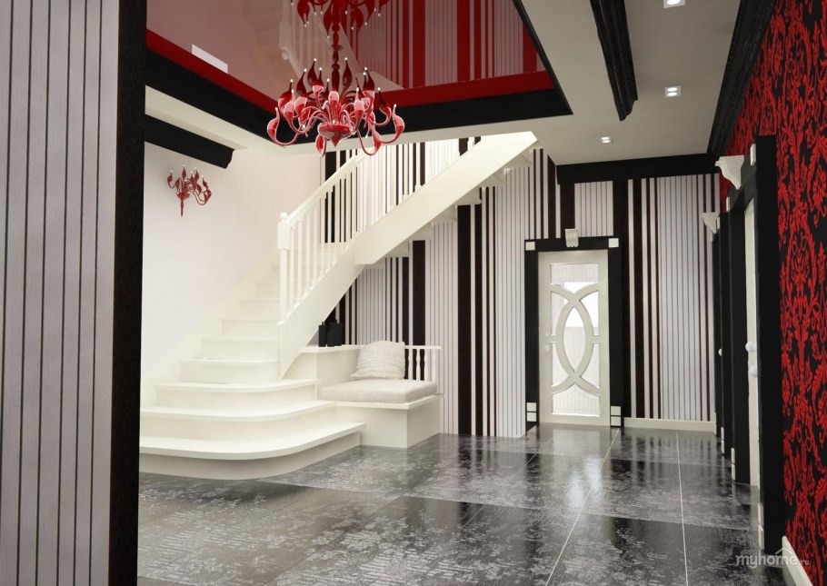 Холл в стиле арт деко с лестницей