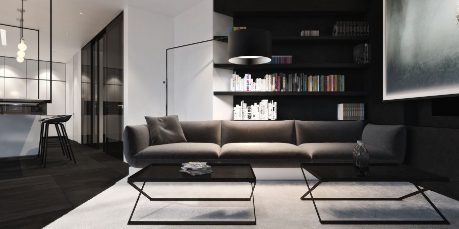 Темный интерьер визуализация