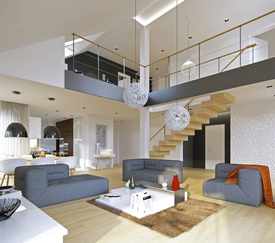 Интерьер двухэтажного коттеджа