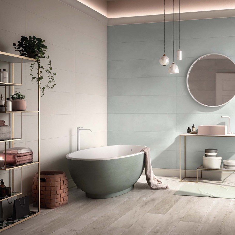 Кафель для ванной комнаты в пастельных тонах