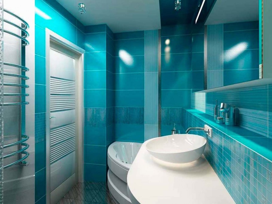Ванная в бирюзовых и голубых тонах