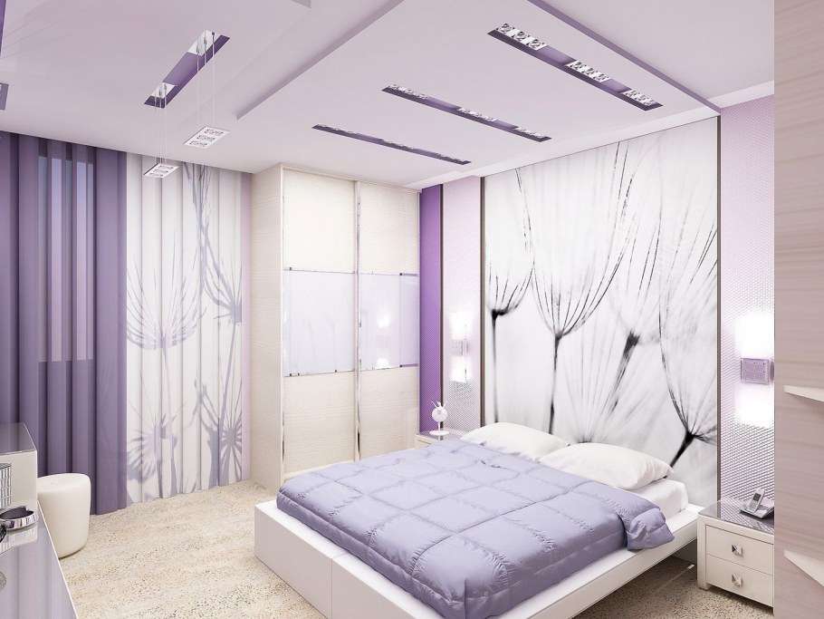 Спальня в бело сиреневых тонах