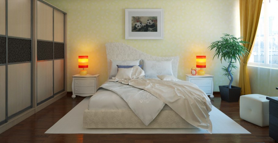 Спальня в красно бежевых тонах