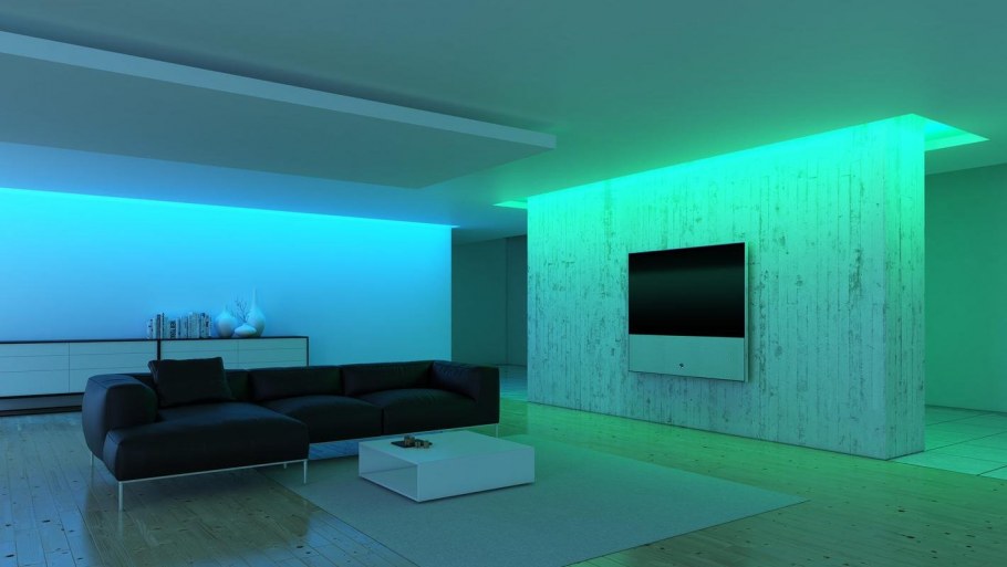 Гостиная с неоновой подсветкой