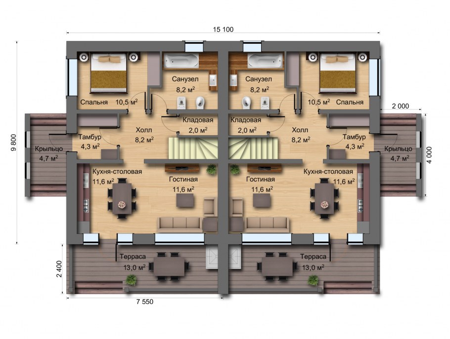 Планировка дуплекса 110 м2