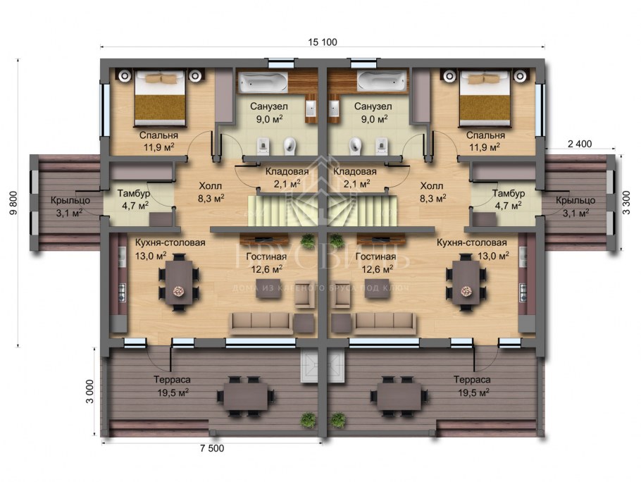 Планировка дуплекс 160 м2