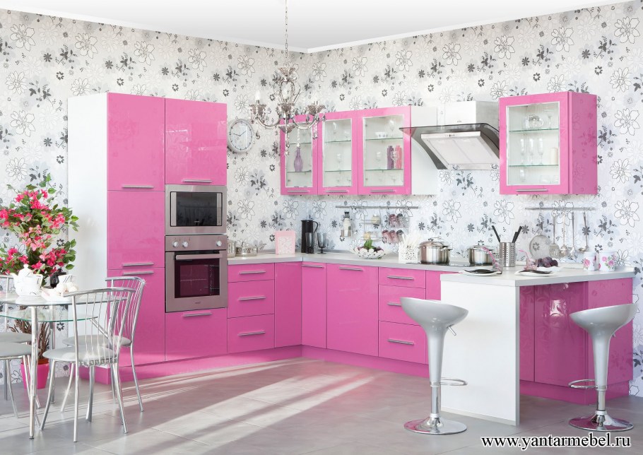 Розовый кухонный гарнитур