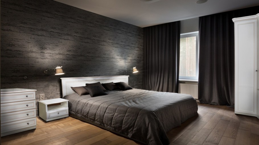 Деревянные стеновые панели в интерьере спальни