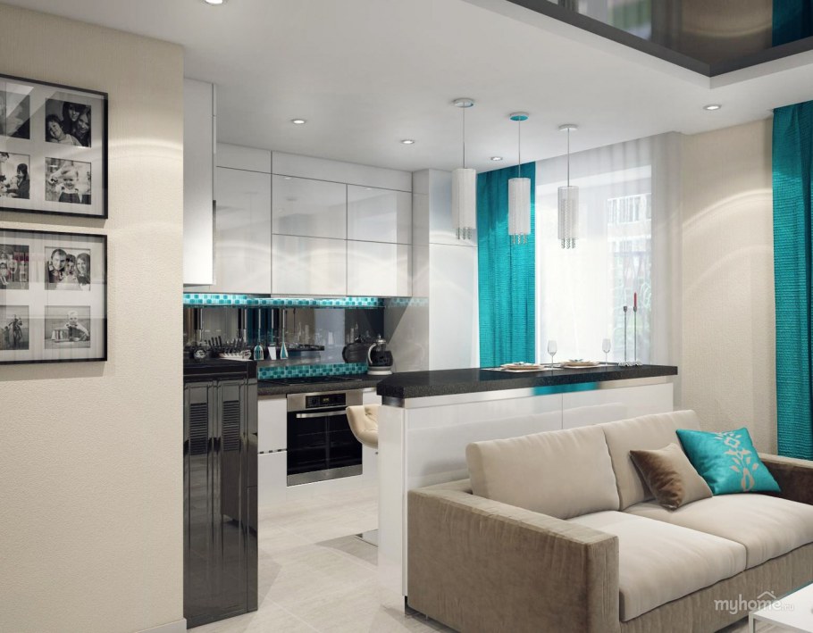 Интерьер однокомнатной студии 40 кв.м