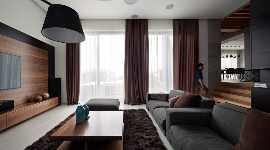 Интерьер гостиной в коричневых тонах