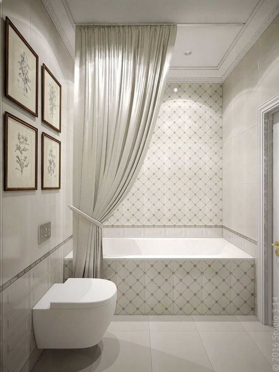 Маленькая ванная в светлых тонах