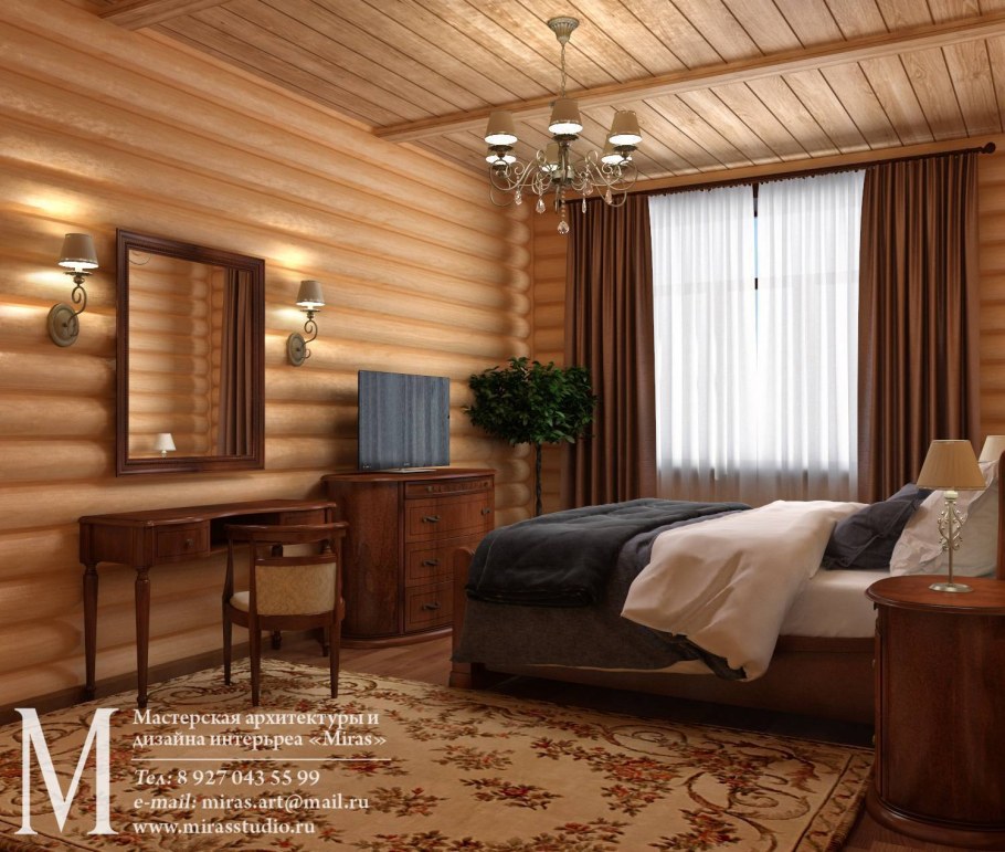 Спальня-гостиная в деревянном доме