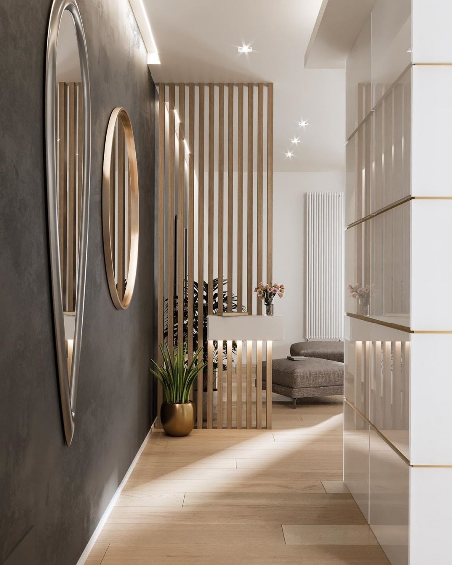 Деревянные рейки в коридоре