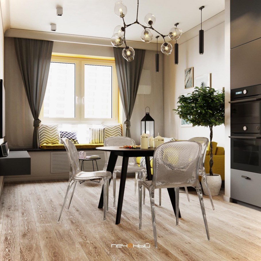 Неоклассика интерьер квартиры в серо голубых тонах