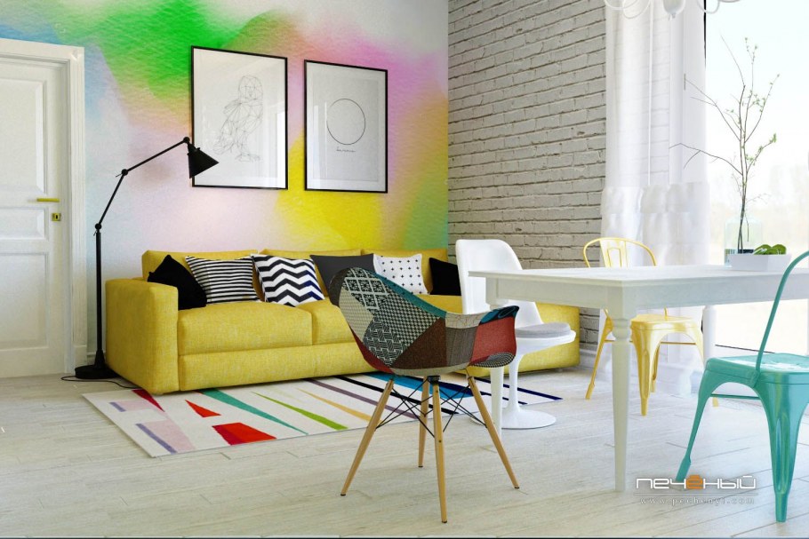 Кухня-гостиная яркие стены икеа