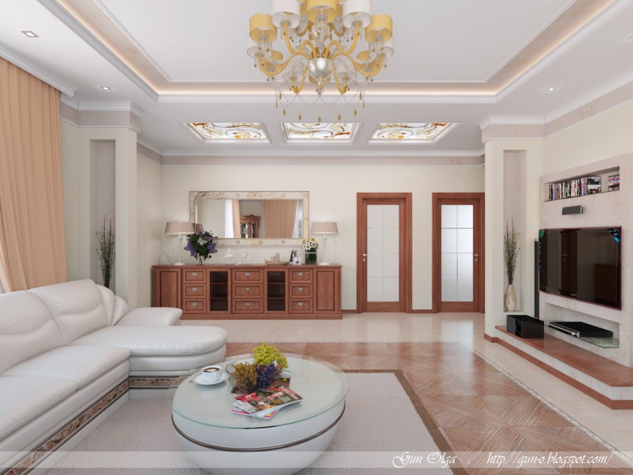 Роскошные потолки в гостиной