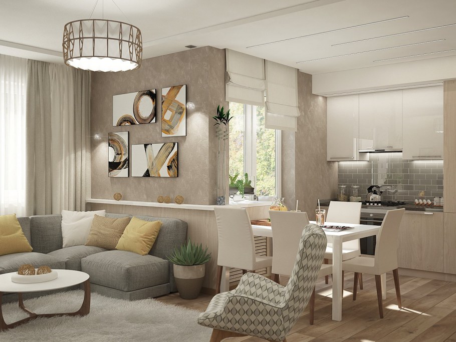 Кухня гостиная в едином стиле