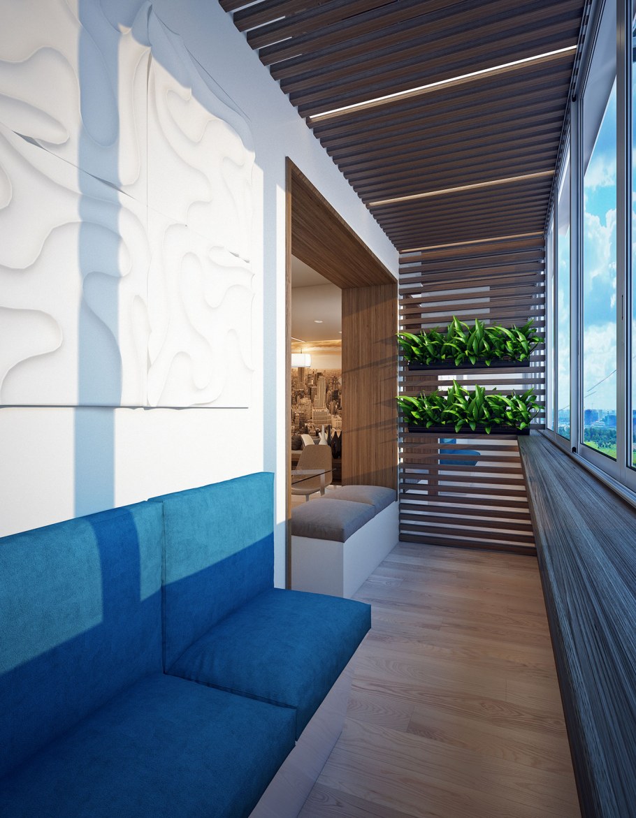 Балкон терраса с шезлонгом