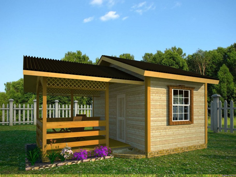 Баня с односкатной крышей и верандой проекты