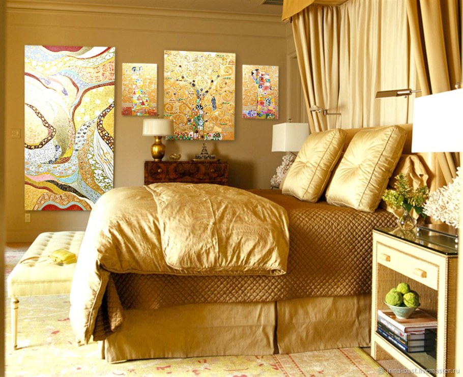 Золотистые обои в интерьере