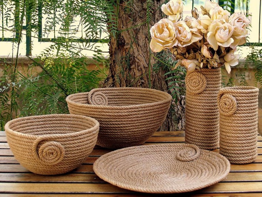 Декор цветочных горшков шпагатом