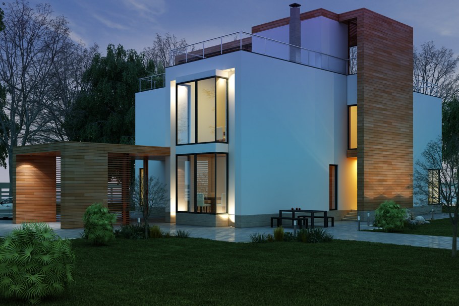 Жилой дом одноэтажный с плоской Райт