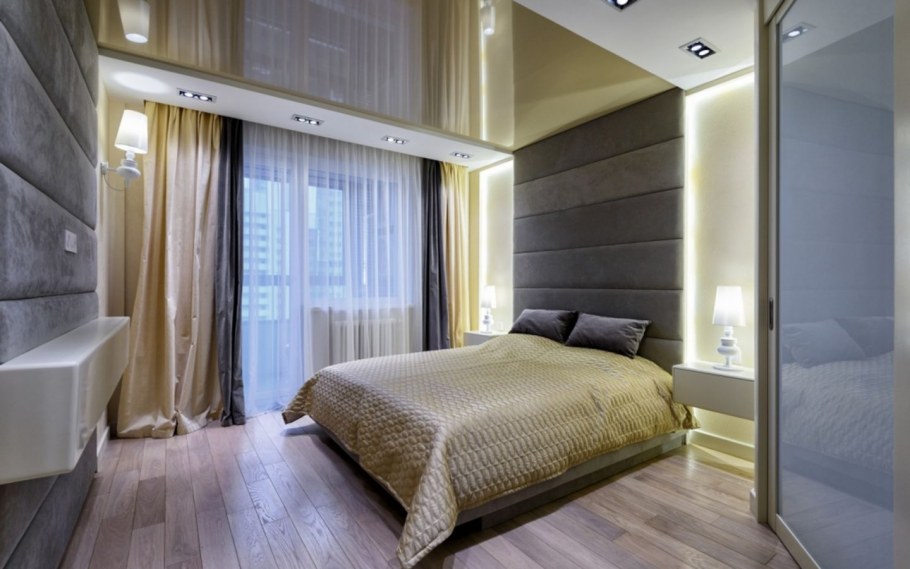 Современный потолок в спальне