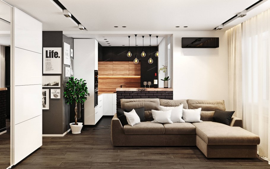 Кухня гостинная 20кв м лофт