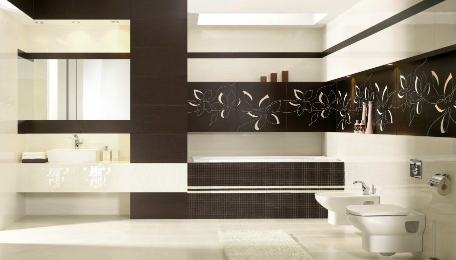 Ванная в коричнево-бежевых тонах